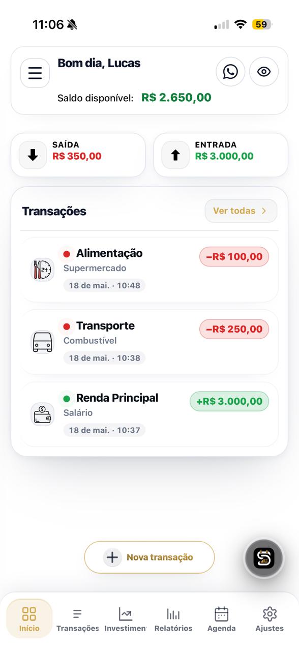 Dashboard do Severino com a despesa de supermercado já registrada.